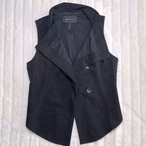BCBGMaxAzria faux suede button front draped minimalist vest, black size small